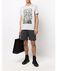 graues besticktes T-Shirt mit einem Rundhalsausschnitt von Alexander McQueen