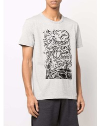 graues besticktes T-Shirt mit einem Rundhalsausschnitt von Alexander McQueen