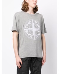 graues besticktes T-Shirt mit einem Rundhalsausschnitt von Stone Island