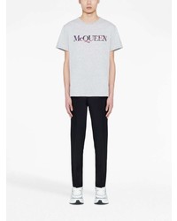 graues besticktes T-Shirt mit einem Rundhalsausschnitt von Alexander McQueen