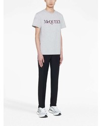 graues besticktes T-Shirt mit einem Rundhalsausschnitt von Alexander McQueen
