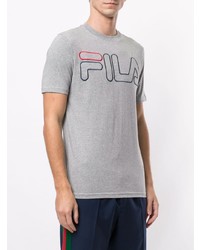 graues besticktes T-Shirt mit einem Rundhalsausschnitt von Fila
