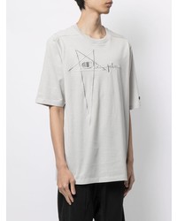 graues besticktes T-Shirt mit einem Rundhalsausschnitt von Rick Owens X Champion