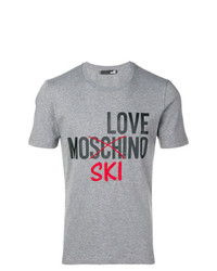 graues besticktes T-Shirt mit einem Rundhalsausschnitt von Love Moschino