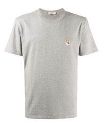 graues besticktes T-Shirt mit einem Rundhalsausschnitt von MAISON KITSUNÉ