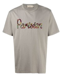 graues besticktes T-Shirt mit einem Rundhalsausschnitt von MAISON KITSUNÉ
