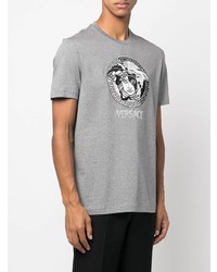 graues besticktes T-Shirt mit einem Rundhalsausschnitt von Versace