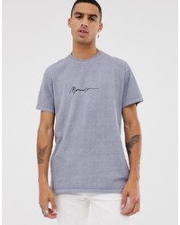 graues besticktes T-Shirt mit einem Rundhalsausschnitt von Mennace
