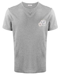 graues besticktes T-Shirt mit einem Rundhalsausschnitt von Moncler