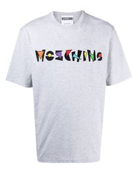 graues besticktes T-Shirt mit einem Rundhalsausschnitt von Moschino