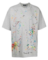 graues besticktes T-Shirt mit einem Rundhalsausschnitt von Mostly Heard Rarely Seen
