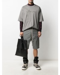 graues besticktes T-Shirt mit einem Rundhalsausschnitt von Rick Owens Lilies