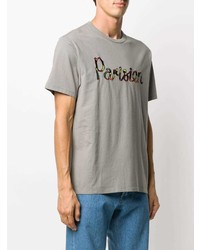 graues besticktes T-Shirt mit einem Rundhalsausschnitt von MAISON KITSUNÉ