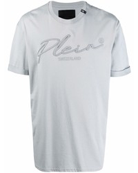 graues besticktes T-Shirt mit einem Rundhalsausschnitt von Philipp Plein