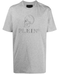 graues besticktes T-Shirt mit einem Rundhalsausschnitt von Philipp Plein