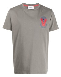 graues besticktes T-Shirt mit einem Rundhalsausschnitt von Ports V