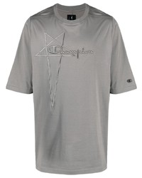 graues besticktes T-Shirt mit einem Rundhalsausschnitt von Rick Owens Lilies