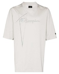 graues besticktes T-Shirt mit einem Rundhalsausschnitt von Rick Owens