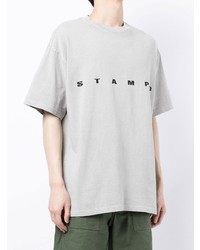 graues besticktes T-Shirt mit einem Rundhalsausschnitt von Stampd