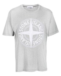graues besticktes T-Shirt mit einem Rundhalsausschnitt von Stone Island