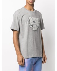 graues besticktes T-Shirt mit einem Rundhalsausschnitt von Kenzo