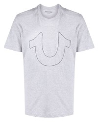 graues besticktes T-Shirt mit einem Rundhalsausschnitt von True Religion