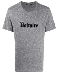 graues besticktes T-Shirt mit einem Rundhalsausschnitt von Zadig & Voltaire