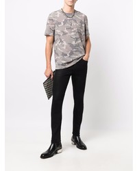 graues Camouflage T-Shirt mit einem Rundhalsausschnitt von Saint Laurent
