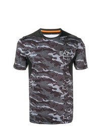 graues Camouflage T-Shirt mit einem Rundhalsausschnitt von Ea7 Emporio Armani