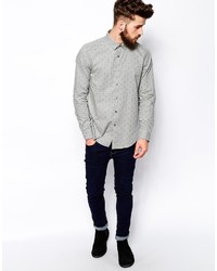 graues gepunktetes Langarmhemd von Asos