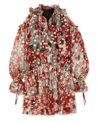 graues gerade geschnittenes Kleid aus Chiffon mit Blumenmuster von Alexander McQueen