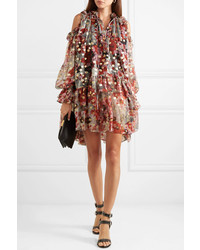 graues gerade geschnittenes Kleid aus Chiffon mit Blumenmuster von Alexander McQueen