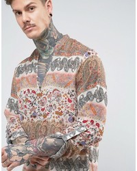 graues Hemd mit Paisley-Muster von Reclaimed Vintage