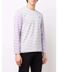 graues horizontal gestreiftes Langarmshirt von Comme Des Garcons Play