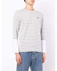 graues horizontal gestreiftes Langarmshirt von Comme Des Garcons Play