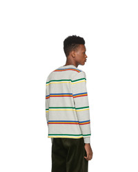 graues horizontal gestreiftes Langarmshirt von Noah NYC