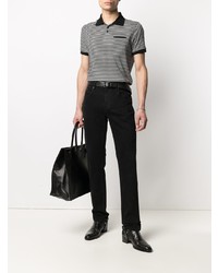 graues horizontal gestreiftes Polohemd von Saint Laurent