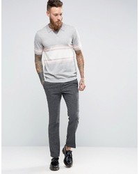 graues horizontal gestreiftes Polohemd von Asos