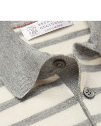 graues horizontal gestreiftes Polohemd von Brunello Cucinelli