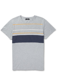 graues horizontal gestreiftes T-Shirt mit einem Rundhalsausschnitt von A.P.C.