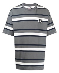 graues horizontal gestreiftes T-Shirt mit einem Rundhalsausschnitt von AAPE BY A BATHING APE