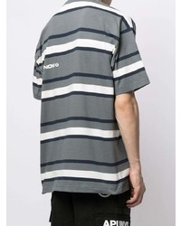 graues horizontal gestreiftes T-Shirt mit einem Rundhalsausschnitt von AAPE BY A BATHING APE