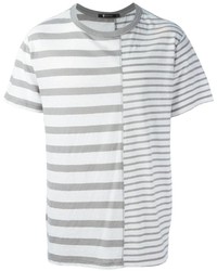 graues horizontal gestreiftes T-Shirt mit einem Rundhalsausschnitt von Alexander Wang