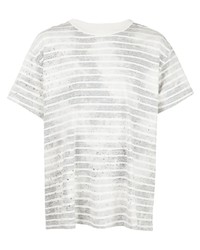 graues horizontal gestreiftes T-Shirt mit einem Rundhalsausschnitt von Amiri