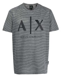 graues horizontal gestreiftes T-Shirt mit einem Rundhalsausschnitt von Armani Exchange