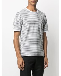 graues horizontal gestreiftes T-Shirt mit einem Rundhalsausschnitt von Thom Browne