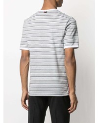 graues horizontal gestreiftes T-Shirt mit einem Rundhalsausschnitt von Thom Browne