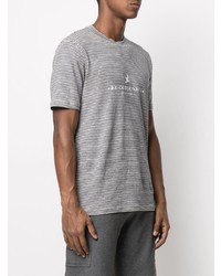 graues horizontal gestreiftes T-Shirt mit einem Rundhalsausschnitt von Brunello Cucinelli