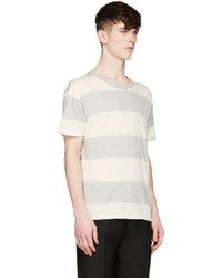 graues horizontal gestreiftes T-Shirt mit einem Rundhalsausschnitt von Closed