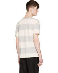 graues horizontal gestreiftes T-Shirt mit einem Rundhalsausschnitt von Closed